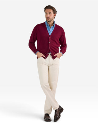 Cornwall Cardigan Lammull Vinröd