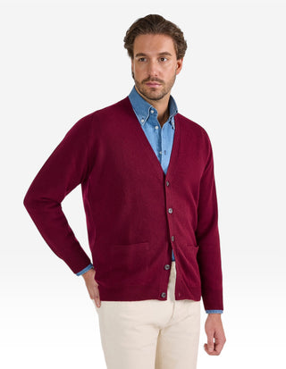 Cornwall Cardigan Lammull Vinröd