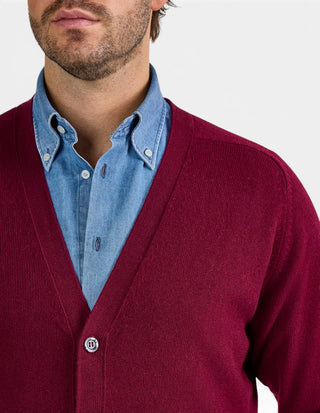 Cornwall Cardigan Lammull Vinröd