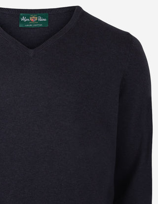 Rothwell Tröja V-ringad Bomull Cashmere Mörkblå