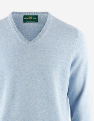 Rothwell Tröja V-ringad Bomull Cashmere Stålblå