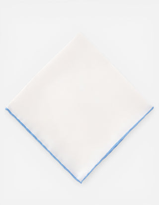 Pocket Square Silk Colored Edging White/Light Blue