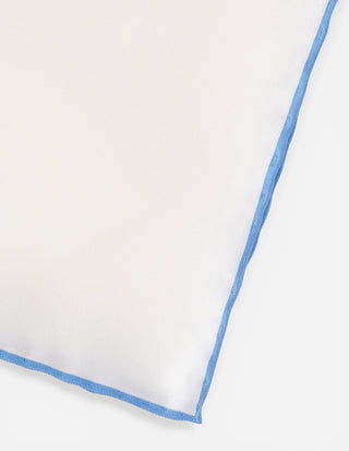 Pocket Square Silk Colored Edging White/Light Blue
