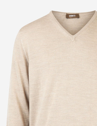 Tröja V-ringad Merinoull Beige
