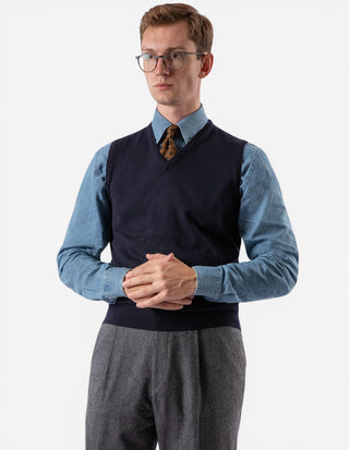 Väst Finstickad Merinoull Navy