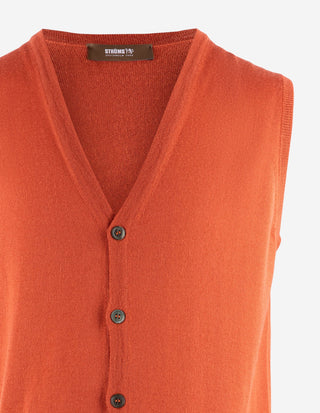 Väst Finstickad Merinoull Orange