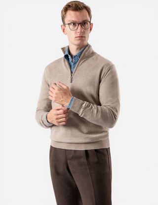Half Zip Tröja Merinoull Beige
