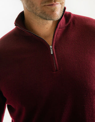 Half Zip Tröja Merinoull Vinröd