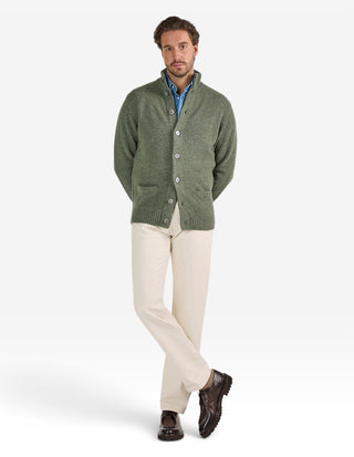 Landford Cardigan Lammull Olivgrön