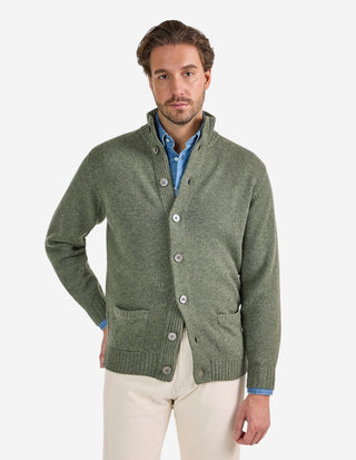 Landford Cardigan Lammull Olivgrön