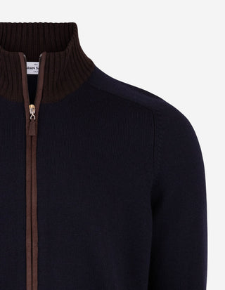Full-Zip Cardigan Merinoull Navy/Brun