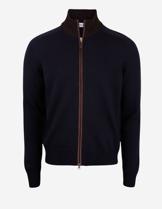 Full-Zip Cardigan Merinoull Navy/Brun