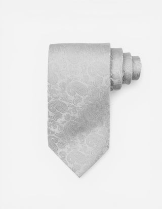 Jaquard Paisley Silk Tie Silver