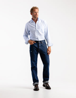 Regular Fit Button Down Oxford Shirt Blå/Vit Randig