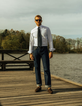Slim Fit Oxford Skjorta Blå/Vit Randig