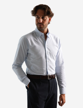 Slim Fit Oxford Skjorta Blå/Vit Randig