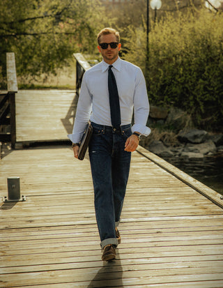 Slim Fit Oxford Skjorta Blå/Vit Randig