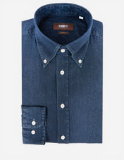 Regular Fit Extra Lång Ärm Denim Skjorta Mörkblå