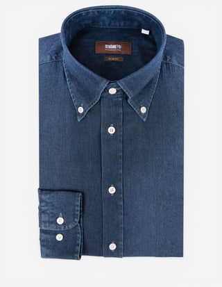 Regular Fit Extra Lång Ärm Denim Skjorta Mörkblå