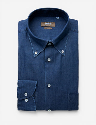 Regular Fit Extra Lång Ärm Denim Skjorta Mörkblå