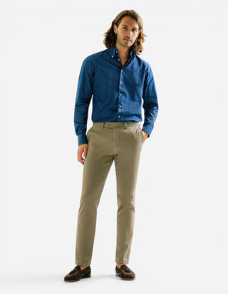 Regular Fit Extra Lång Ärm Denim Skjorta Mörkblå