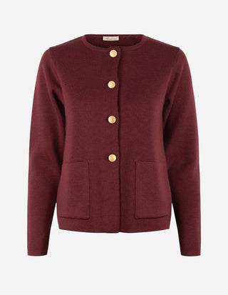 Stina Cardigan Merinoull Vinröd