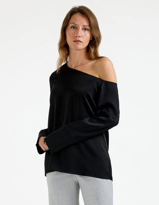 Chiney Off Shoulder Silk Blouse Svart