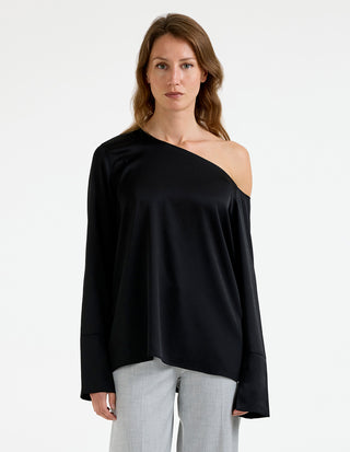 Chiney Off Shoulder Silk Blouse Svart