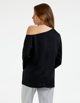 Chiney Off Shoulder Silk Blouse Svart