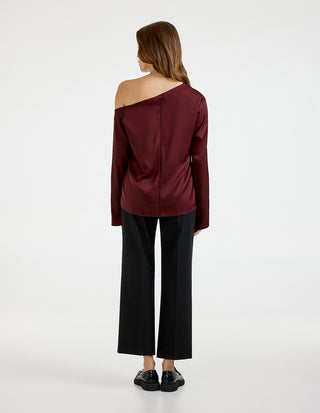 Chiney Off Shoulder Silk Blouse Vinröd