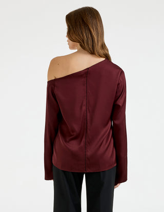 Chiney Off Shoulder Silk Blouse Vinröd