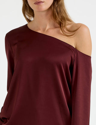 Chiney Off Shoulder Silk Blouse Vinröd