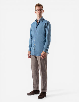 Slim Fit Skjorta Denim Blå