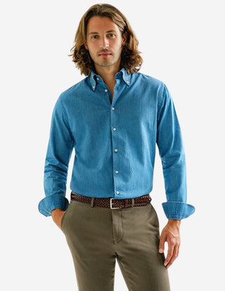 Slim Fit Skjorta Denim Blå