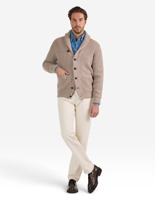 Unsworth Cardigan Lammull Ljusbeige