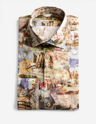 Slimline Printed Linen Shirt Beach