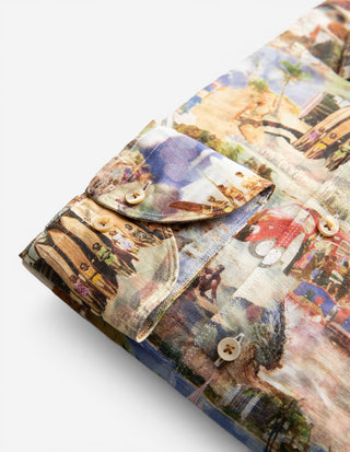 Slimline Printed Linen Shirt Beach