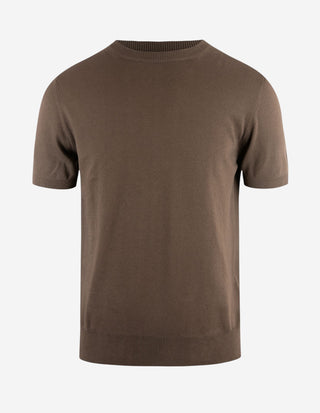 T-shirt Finstickad Bomull Mörkbrun