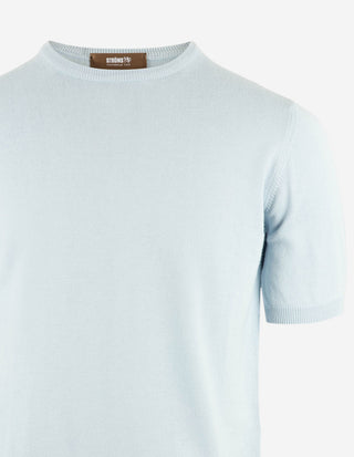 T-shirt Finstickad Bomull Ljusblå