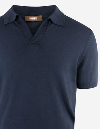 Open Polo Finstickad Bomull Navy