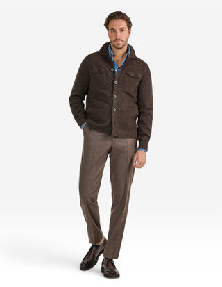Ferndale Stickad Overshirt Ull Mörkbrun