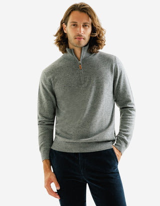 Tröja Zip Cashmere Grå Melerad