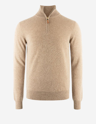 Tröja Zip Cashmere Beige Melerad