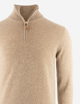 Tröja Zip Cashmere Beige Melerad