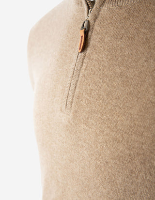 Tröja Zip Cashmere Beige Melerad