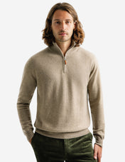 Tröja Zip Cashmere Beige Melerad