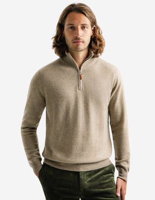Tröja Zip Cashmere Beige Melerad