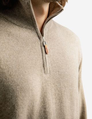 Tröja Zip Cashmere Beige Melerad