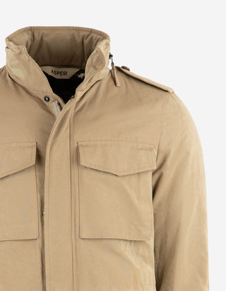 Field Jacket Torrvaxad Bomull Gråbeige