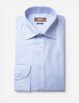 Slim Fit Skjorta Bomull Vit/Ljusblå